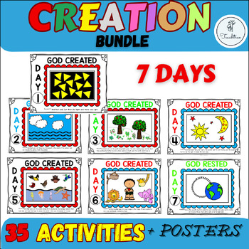 Preview of 7 Days of Creation Bundle Activities & Posters | Draw It, Color It, Verse It