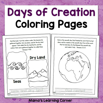 7 Days of Creation Coloring Pages by Mama's Learning Corner | TPT