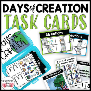 Preview of 7 Days of Creation Task Cards, Bible Task Cards, Days of Creation Activities