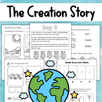 Preview of 7 Days of Creation Story Bible Lessons Kids Activities Worksheets Coloring Pages