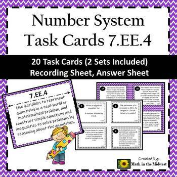 Preview of 7.EE.4 Task Cards, Using Variables, Constructing Simple Equations & Inequalities