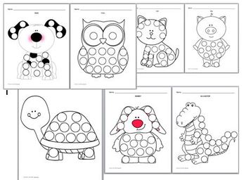 Preview of 7 Fine Motor Skills Activity Bingo Dabber Pictures Animals theme
