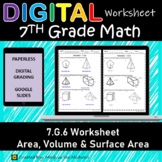 7.G.6 Digital Worksheet⭐Finding Area, Volume & Surface Are