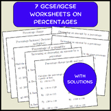 7 GCSE/IGCSE Worksheets on percentages (with solutions)
