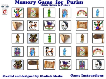 Preview of 7 Memory Game for Purim photo to photo English
