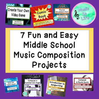 Preview of 7 Middle School Music Composition Projects for Google Slides