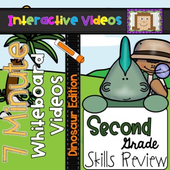 Preview of 2nd Grade Dinosaur 7 Minute Whiteboard Videos - Second Grade Math ELA Review