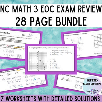 Preview of NC Math 3 EOC Exam Prep Spiral Reviews - Practice Worksheets BUNDLE