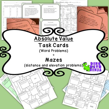 Preview of 7NS Absolute Value- Distance between two points-Word Problem Task Cards+ 2 mazes