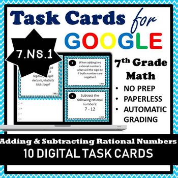 Preview of 7.NS.1 Digital Task Cards, Adding & Subtracting Rational Numbers Task Cards