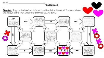 Preview of 7.NS.3 Word Problems Maze - Valentine's Day Themed