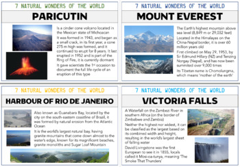 Preview of 7 Natural Wonders of the World - Fact Cards or Classroom Display
