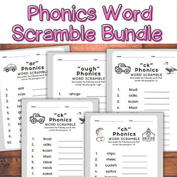 Preview of 11 Phonogram Word Scramble Worksheets! Phonics, ESL, Spelling | Early Finishers