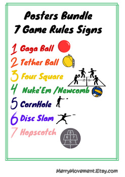 Preview of 7 Posters Bundle | 7 Yard games rules signs
