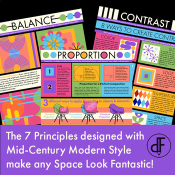 7 Principles of Design Mid-Mod Art Posters, Handouts, Graphic Design Decor