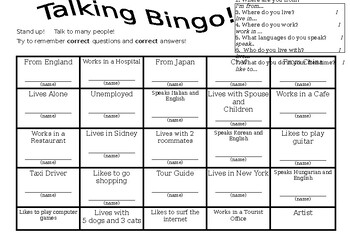 7 Questions Talking Bingo with Role-play Cards by Chandler Reichel