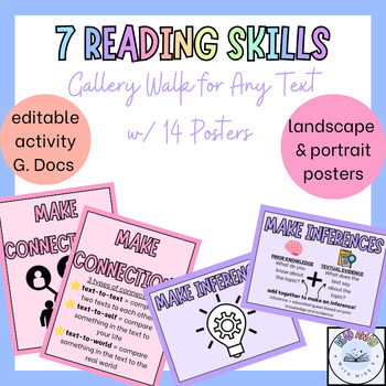 Preview of 7 Reading Comprehension Skills - 14 Posters - Gallery Walk Activity
