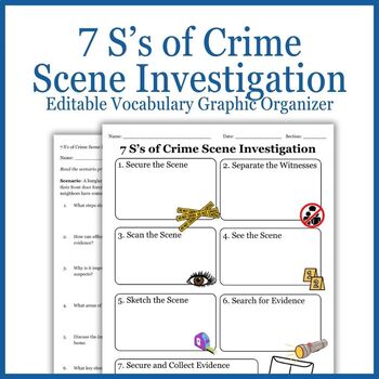 Preview of 7 S's of Crime Scene Investigation Vocabulary Graphic Organizer | Forensics
