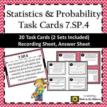 Preview of 7.SP.4 Task Cards, Measures of Center and Variability about Two Populations