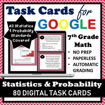 Preview of 7.SP Math Digital Task Cards, 7th Grade Statistics & Probability Google Math