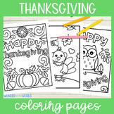 7 Thanksgiving coloring pages featuring pumpkins, leaves, turkeys