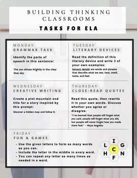 7 Weeks of Building Thinking Classrooms ELA Tasks - Grammar + Community ...