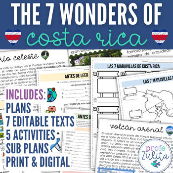 Preview of 7 Wonders of Costa Rica Spanish Culture & Geography Readings + Activities