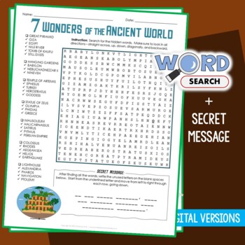 Preview of 7 Wonders of the Ancient World Word Search Puzzle Activity Worksheets