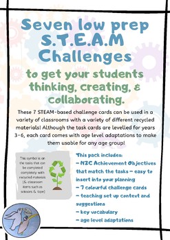 Preview of 7 low prep STEAM & STEM challenge cards