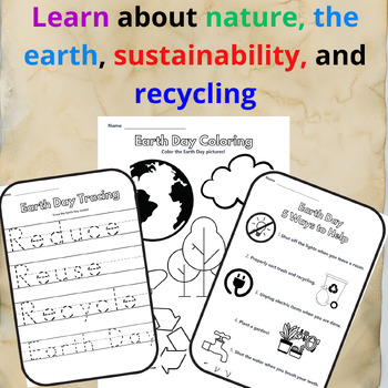 Preview of 7  worksheets to learn about nature, the earth, sustainability, and recycling
