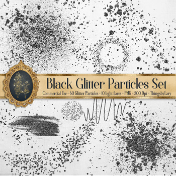 Preview of 70 Black Glitter Particles Set PNG Overlay Images