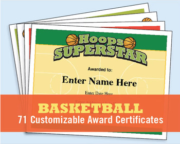 Preview of 70 Editable Basketball Award Certificates and Coaching Forms