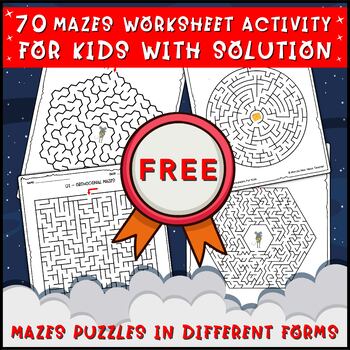 Preview of 70 Mazes Worksheets Activity for Kids With Solution - in Different Forms