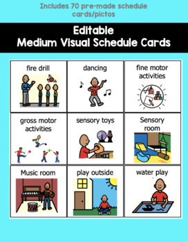 70 Medium Editable Visual Schedule/First/Then Cards/Pictos (ASD, SPED)