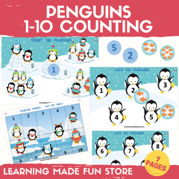 Preview of Penguins Counting Activities Math Centers Printable Numbers 1-10 Counting