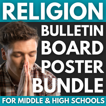 Preview of 80 Religion Bulletin Board Posters BUNDLE | Religious Studies Classroom Decor
