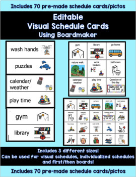 Preview of EDITABLE 70 Visual Schedule Cards/First Then Pictos Bundle (3 sizes)