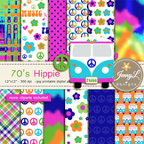 70's Hippie digital paper and clipart SET