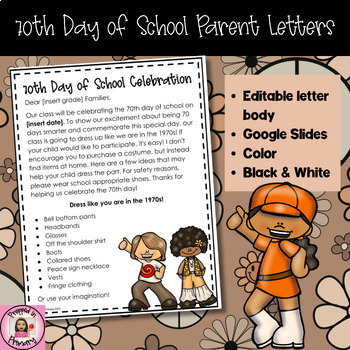 Preview of 70th Day of School Parent Letter Templates | 70s Day