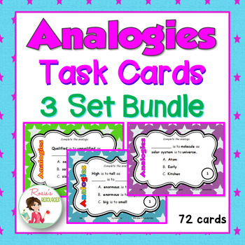 Preview of 72 Analogy Task Cards with 3 Free Bonus Quizzes