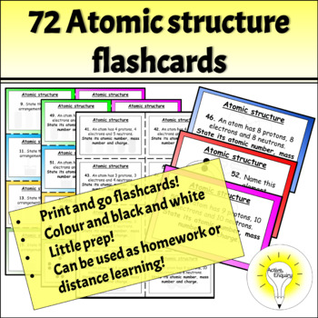 Preview of 72 Atomic structure flashcards (Science/chemistry)