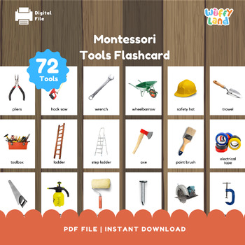 Preview of 72 Montessori Tools Flashcard, Real Image, Nomenclature Flashcards, Homeschoolin