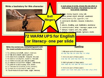 Preview of 72 WARM UPS- English & Literacy, Grammar, Punctuation, Word Classes, Devices...