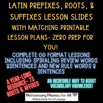 Preview of 73 Latin Roots & Affixes: Teaching Slides, Matching Printable Lessons, Tracker +