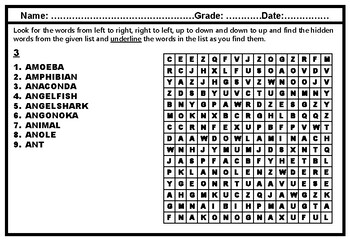 Preview of 746 Animals Word Search Worksheets No Prep Sub Plan Vocabulary Distance Learning