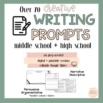 Preview of 75 Creative Writing Prompts: Digital + Printable Versions *no prep