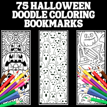 Preview of 75 Halloween Doodle Pattern Color Me Bookmarks