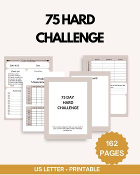 Preview of 75 Hard Challenge Tracker for Health Habit Challenge Printable Digital, PDF