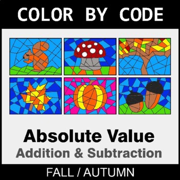 Fall: Absolute Value: Addition & Subtraction - Coloring Worksheets