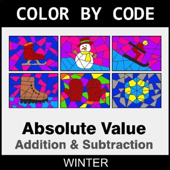 Winter: Absolute Value: Addition & Subtraction - Coloring Worksheets